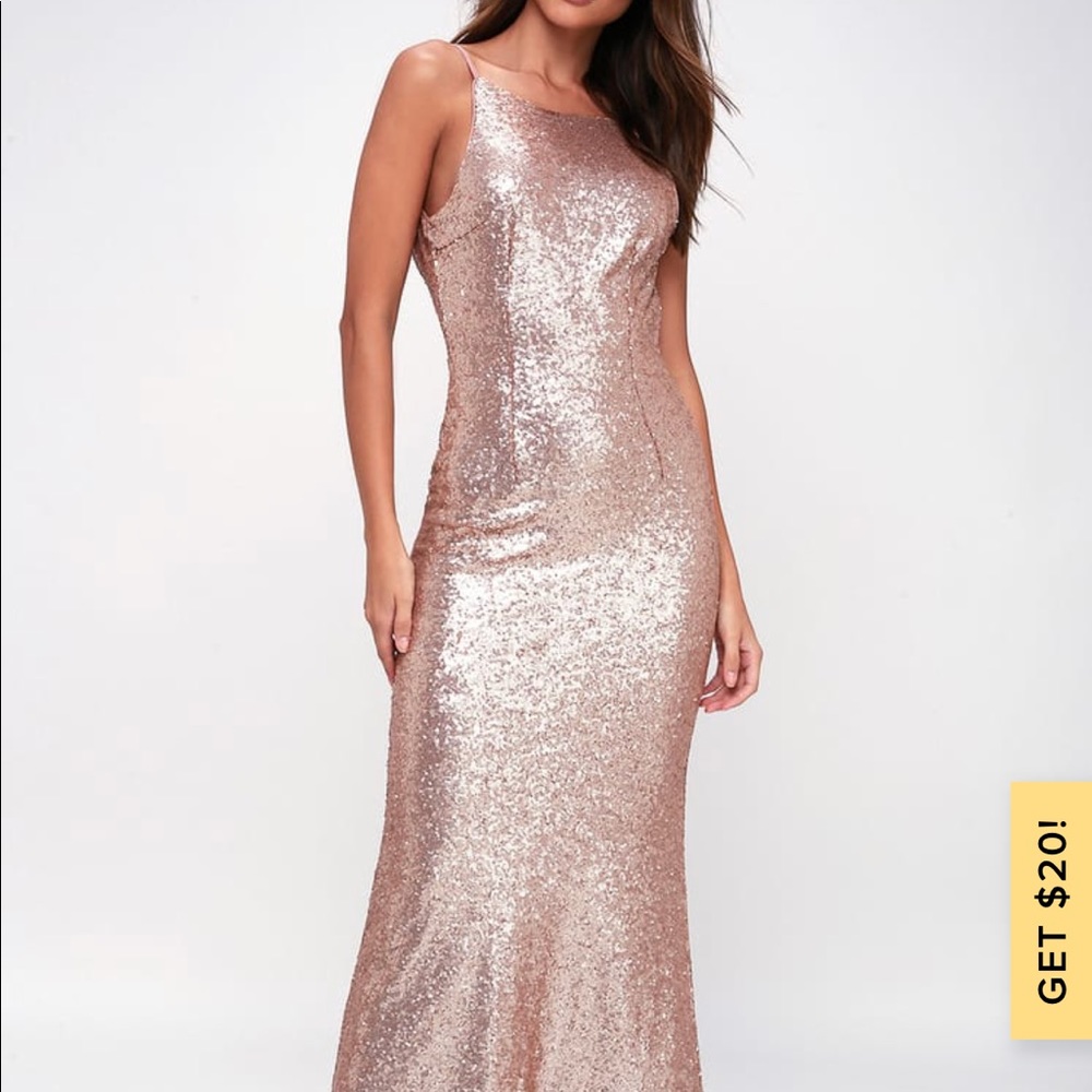 Lulu’s Size M gold sequin dress gown